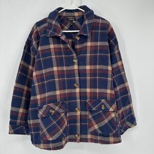 Torrid Jacket Womens 2X Shacket Coat Blue Plaid Flannel Button Front Cabincore